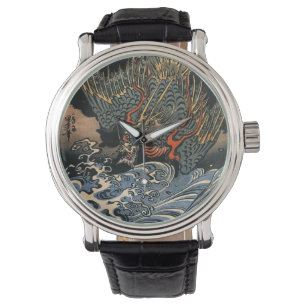 Art japonais Ukiyo-e Dragon Montre en cuir