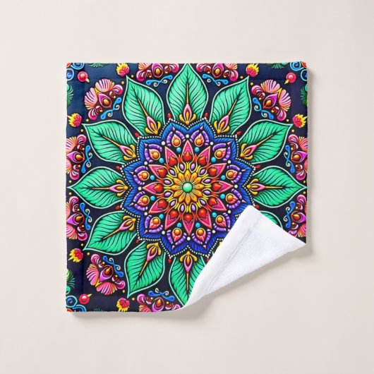 Art mandala floral vibrant (Gant de toilette)
