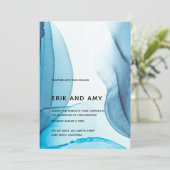 Art moderne de l'encre bleue Faire-part de mariage (Debout devant)