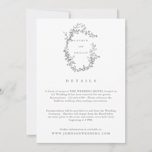 Art moderne Floral Mariage Détails Cartes (Devant)