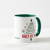 Art moderne ligne Arbre de Noël Croire Mug (Devant droit)