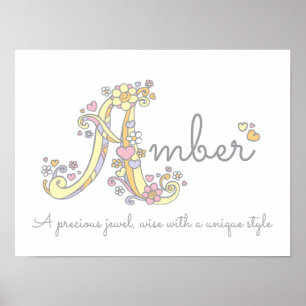 Art monogramme Amber girls name signifiant affiche