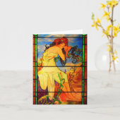 Art-Mucha 5 en verre souillé de Carte pour (Fleur jaune)
