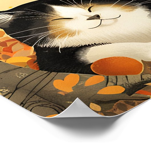 Art mur d'automne, Impression de chat, Aquarelle A (Coin)