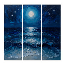 Art Mur de Triptyque de Nuit Océanique Lune