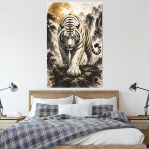 Art mural à l'encre de tigre blanc asiatique zen f