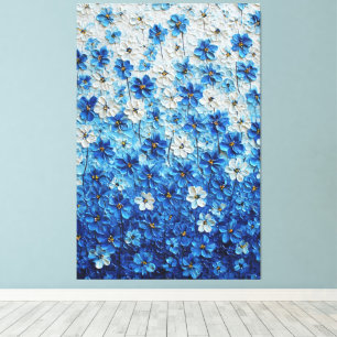 Art mural abstrait à dégradé floral bleu et blanc