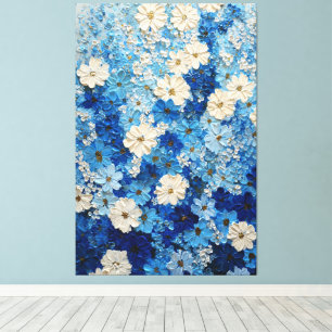 Art mural abstrait à dégradé floral bleu et blanc
