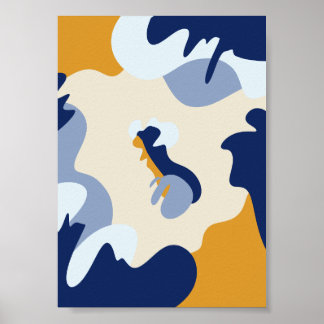 Art mural abstrait bleu marine jaune moutarde et c