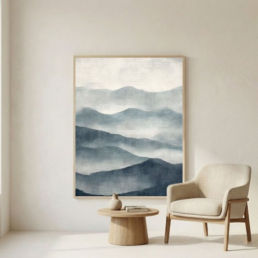 Art mural abstrait de terrain Indigo doux