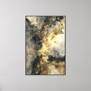 Art mural abstrait en marbre cosmique noir et or