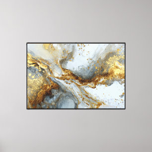 Art mural abstrait en marbre fluide or, blanc et g