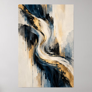 Art mural abstrait en S courbe Or Noir Navy