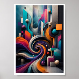 Art mural abstrait en spirale 3D vibrant