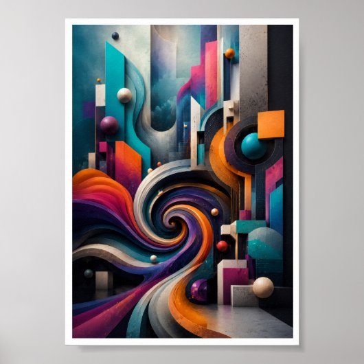 Art mural abstrait en spirale 3D vibrant (Devant)