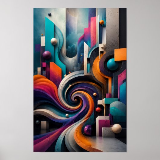 Art mural abstrait en spirale 3D vibrant (Devant)