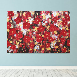 Art mural abstrait Fleur rouge et Or