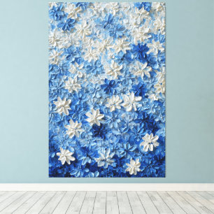 Art mural abstrait floral bleu et blanc