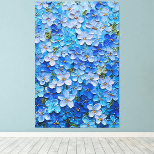 Art mural abstrait floral bleu et bleu clair
