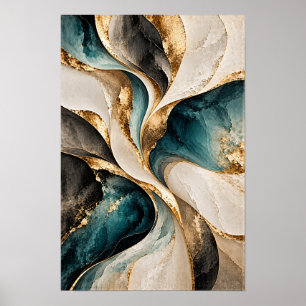 Art mural abstrait flux sculptural noir sarcelle o