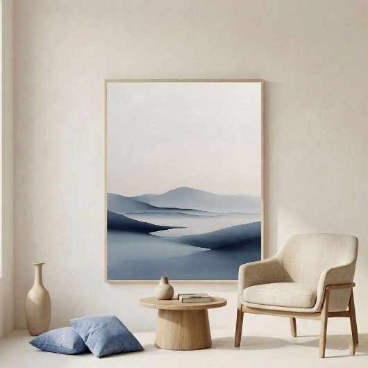Art mural abstrait horizon indigo doux