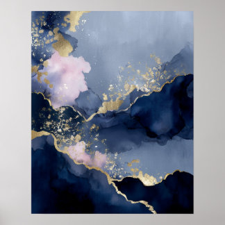 Art mural abstrait moderne bleu marine or