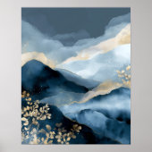Art mural abstrait moderne bleu marine or (Devant)