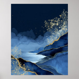 Art mural abstrait moderne bleu marine or