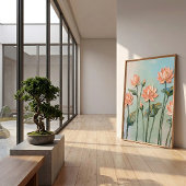 Art mural abstrait moderne de lotus pêche - Minima