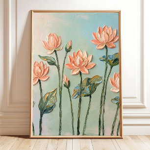 Art mural abstrait moderne de lotus pêche - Minima
