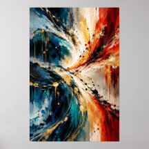 Art mural abstrait moderne énergie Bleu Rouge Or
