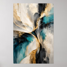 Art mural abstrait moderne Teal Gold Flow