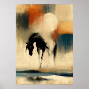 Art mural abstrait Sumi-E japonais Cheval Uma