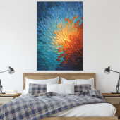 Art mural abstrait texturé bleu radiant à orange (Insitu(Chambre))