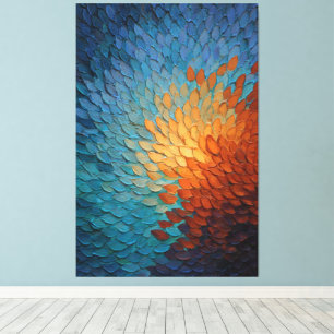 Art mural abstrait texturé bleu radiant à orange