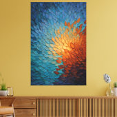Art mural abstrait texturé bleu radiant à orange (Insitu(Salon))
