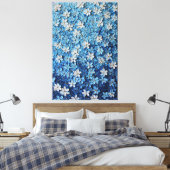 Art mural abstrait texturé floral bleu et blanc (Insitu(Chambre))