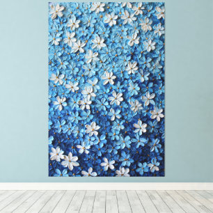 Art mural abstrait texturé floral bleu et blanc