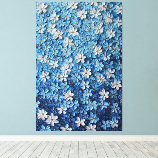 Art mural abstrait texturé floral bleu et blanc (Insitu (Plancher de Bois))