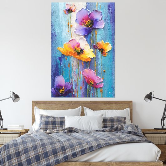 Art mural abstrait texturé floral rose et violet (Insitu(Chambre))