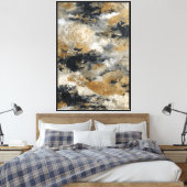 Art mural abstrait texturé or, noir et gris (Insitu(Chambre))