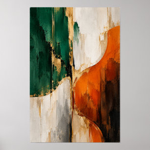 Art mural abstrait vert émeraude et orange brûlé