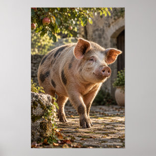 Art mural animalier de cochon tacheté de ferme dan