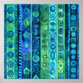 Art mural aquarelle à rayures boho bleu vert (Devant)