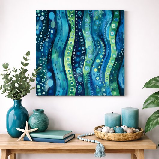 Art mural aquarelle abstrait bleu-vert