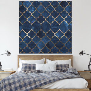 Art mural Arabesque - Motif géométrique bleu & or