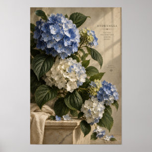 Art mural botanique d'hortensia bleu vintage