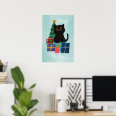 Art mural café de Noël bleu festif chat mignon (Bureau à domicile)