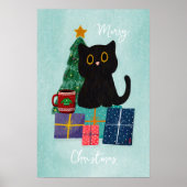 Art mural café de Noël bleu festif chat mignon (Devant)