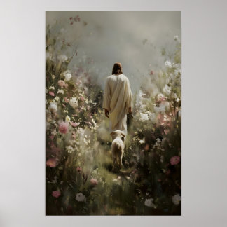 Art mural chrétien moderne Jésus et agneau